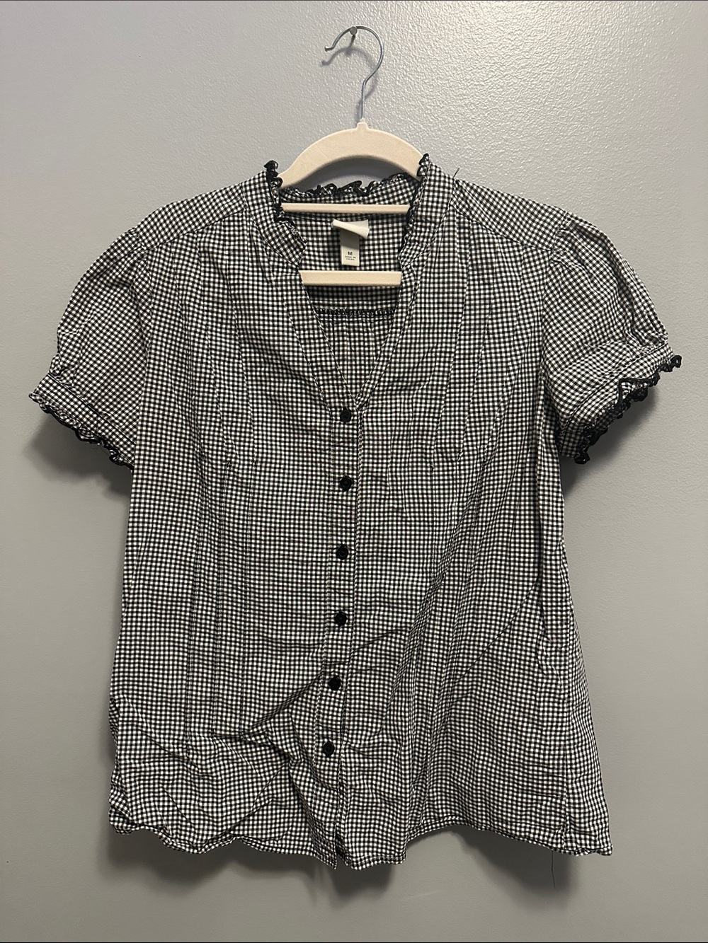 Merona Black & White Gingham Short Sleeve Button-Down Blouse